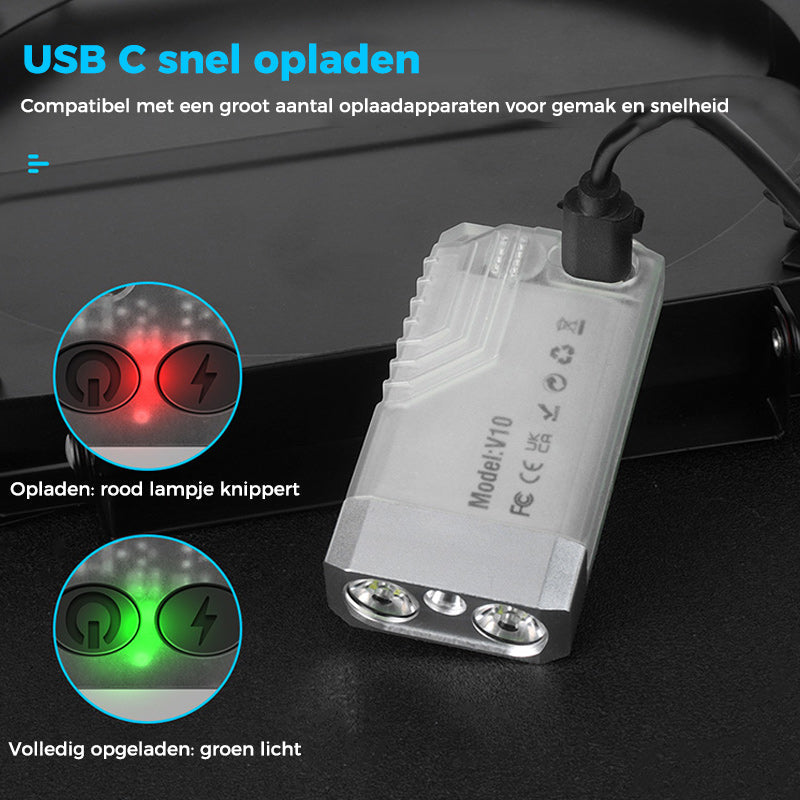 Kleine krachtige EDC-zaklamp met rood UV-blauw licht.