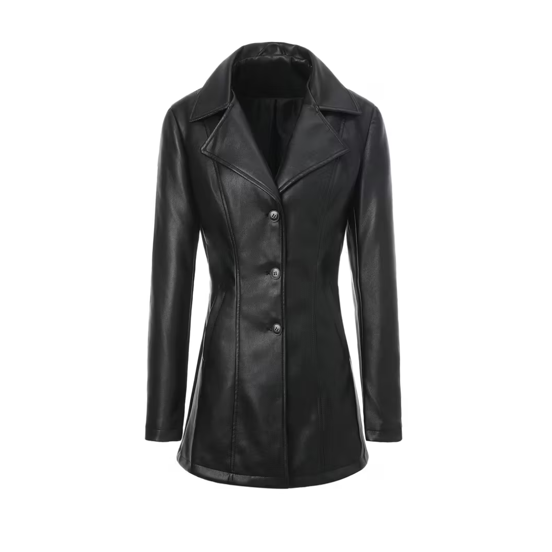 FIONA | ELEGANTE KORTE LEREN TRENCHCOAT