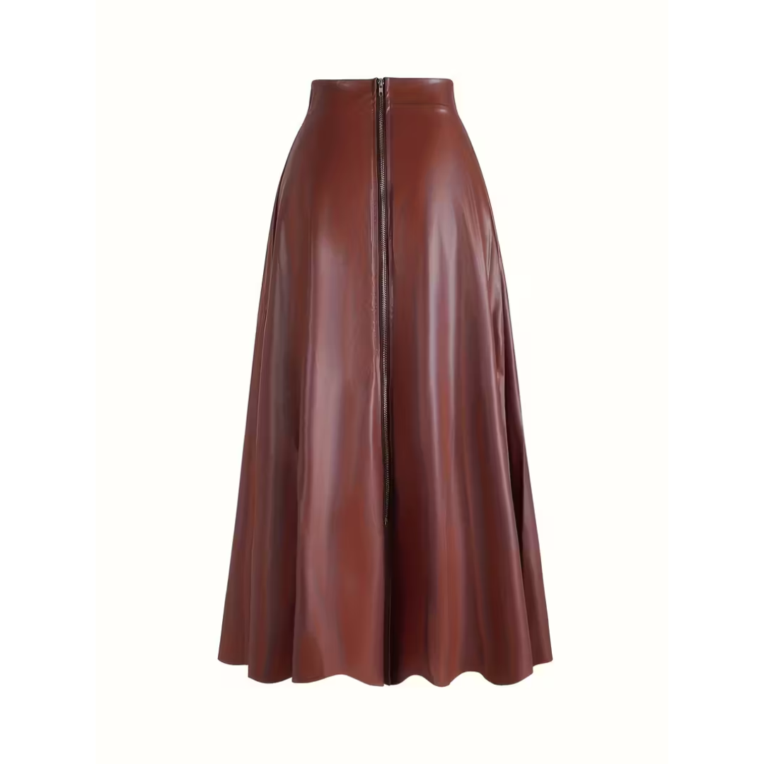 BENTHE | ELEGANTE MIDIROK IN LEERLOOK