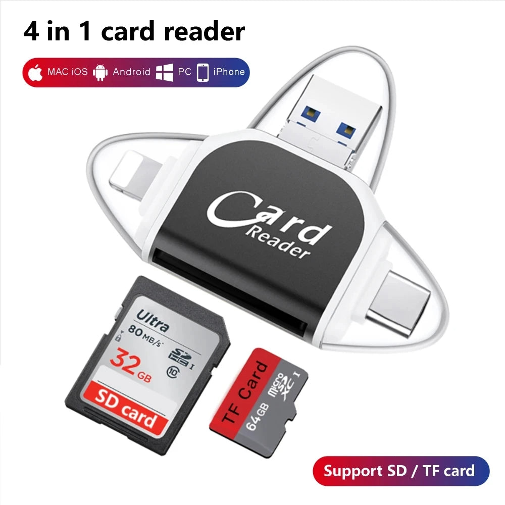 Multi-Port 4 in1 universele SD TF-kaartlezer.