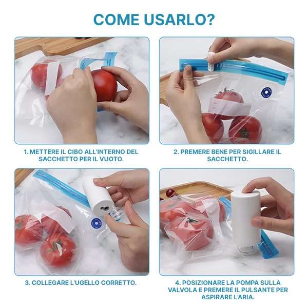Sigillatrice sottovuoto per alimenti e pompa d’aria rapida e facile | QUICKSEAL.