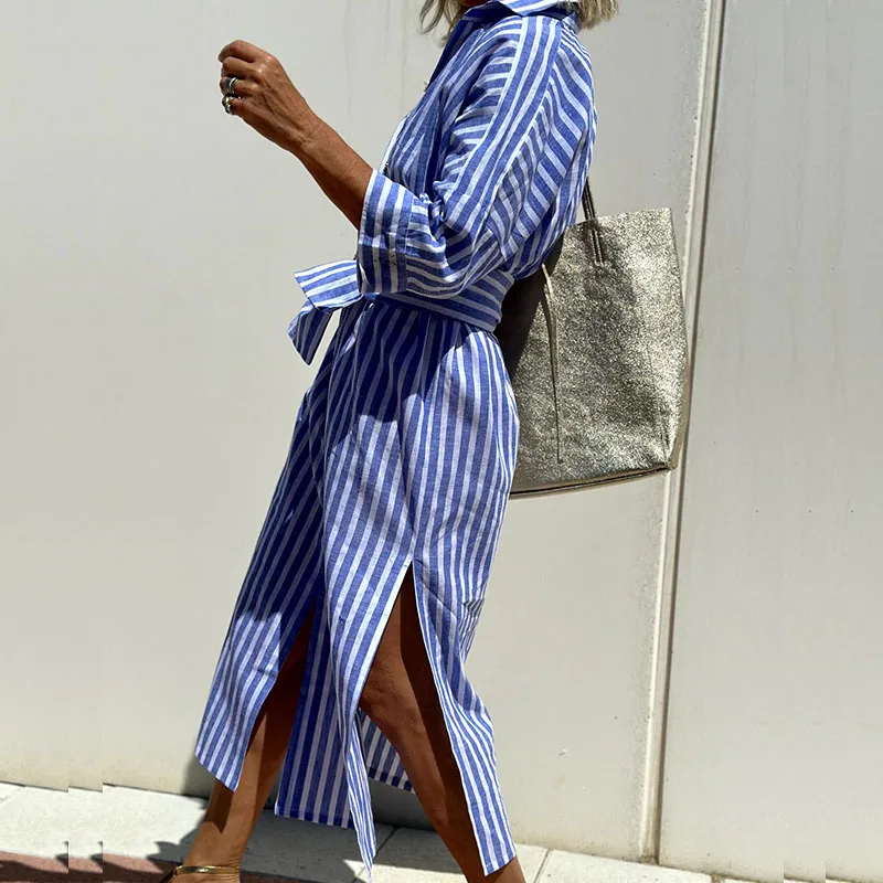 Macey: Elegante Gestreepte Jurk.