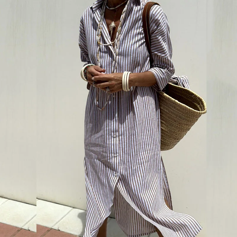 Macey: Elegante Gestreepte Jurk.