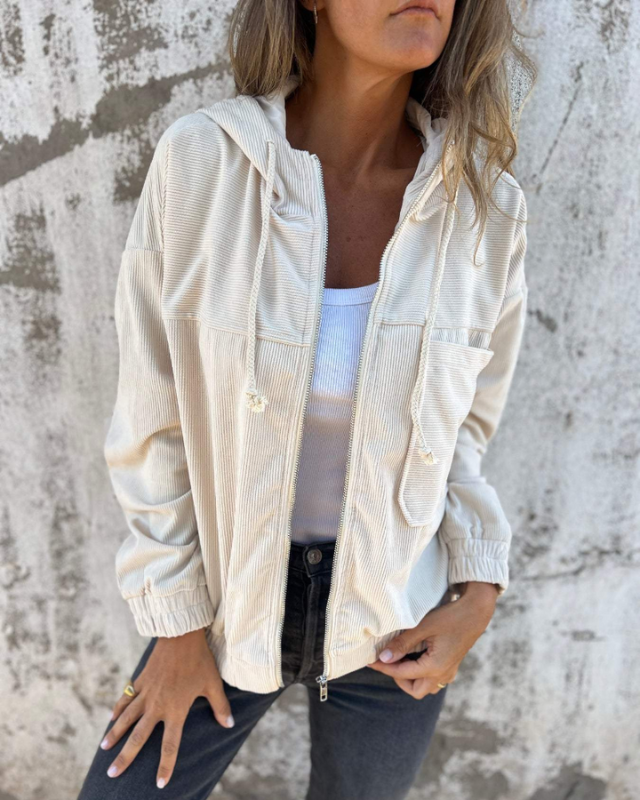 DONNA - Corduroy Hooded Zip Jacket