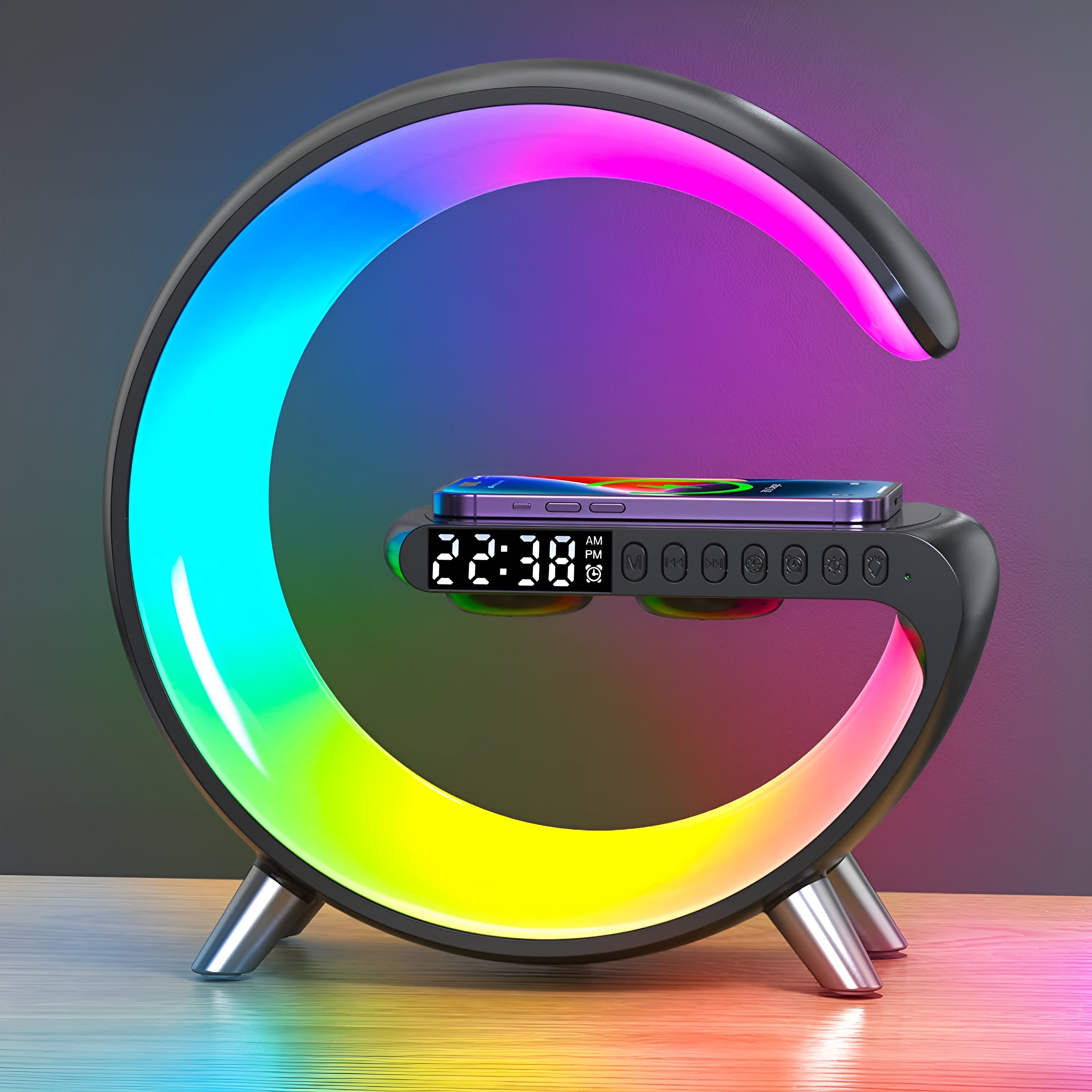 G-Shape™ | 5-in-1 Alarm klok, Mood Light, Speaker & Draadloze Oplader